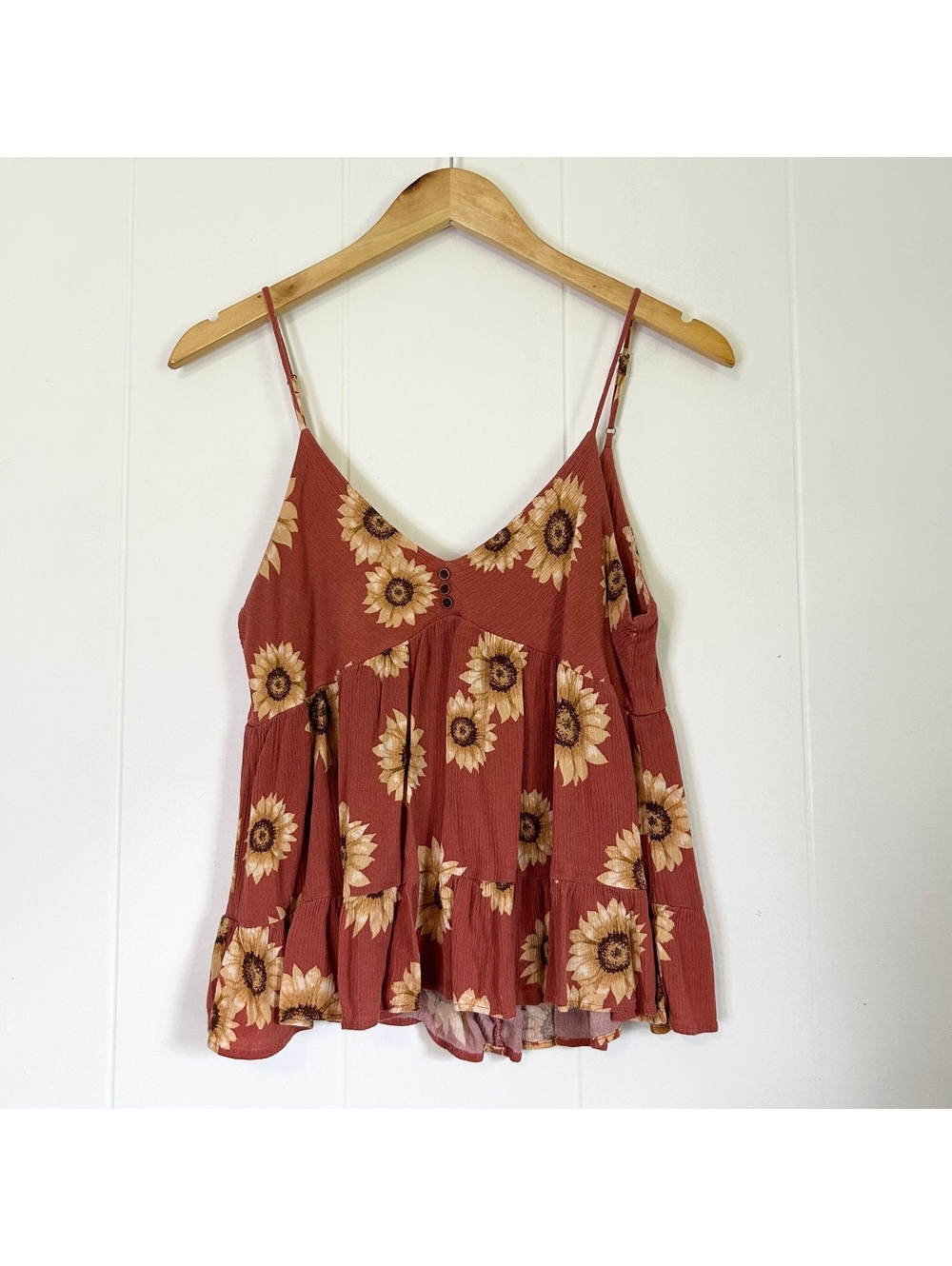 Be cool Sunflower Floral Boho Spaghetti Strap Tank Top Women's Large
